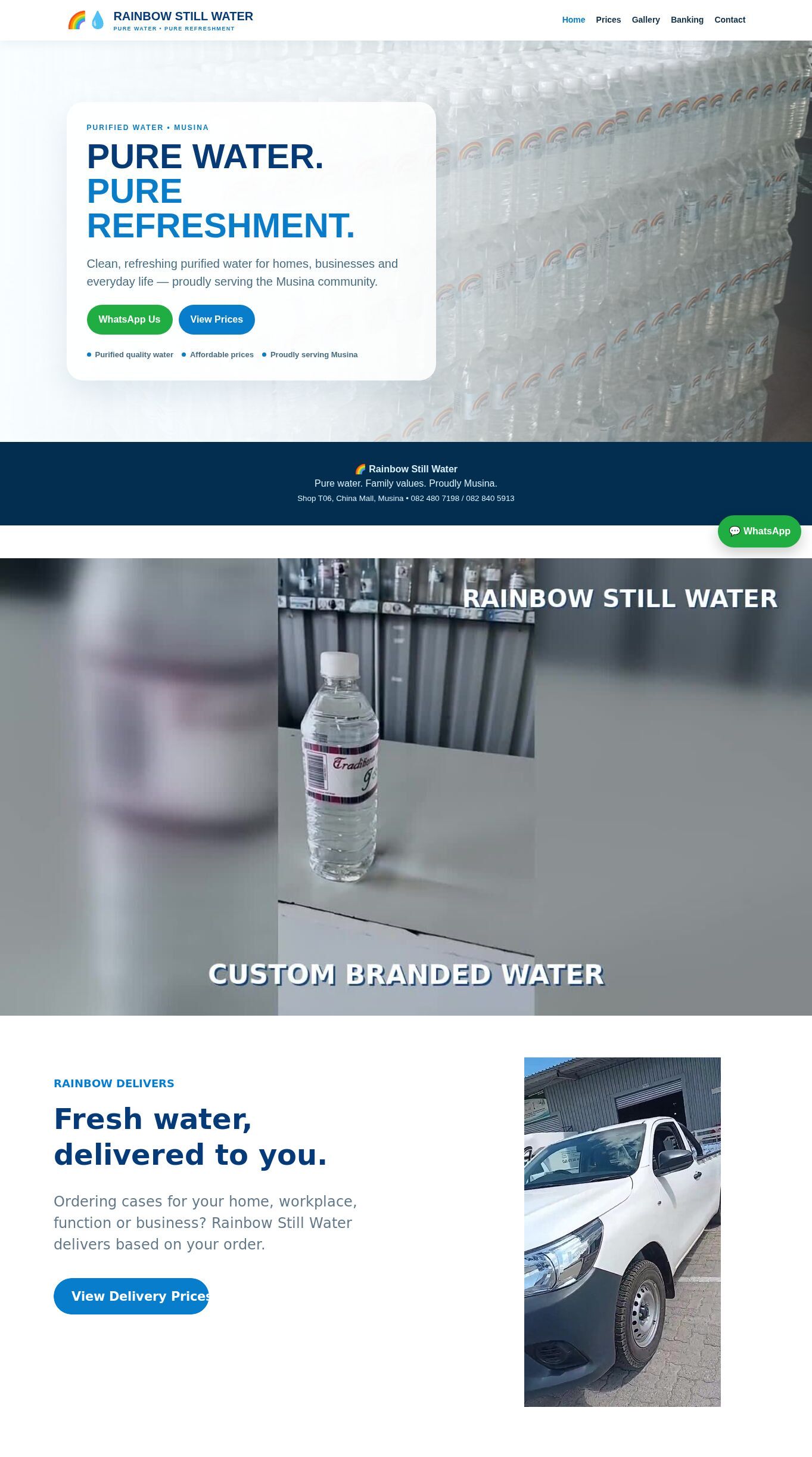 Rainbow Still Water website designed by Rodzi Innovations